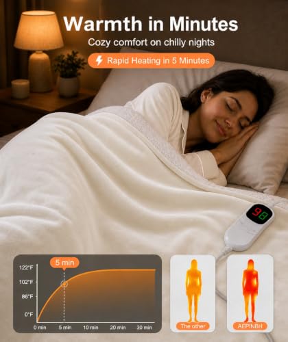 Milky White Heated Blanket Throw 50x60 Flannel Electric Blanket - AEPINBH