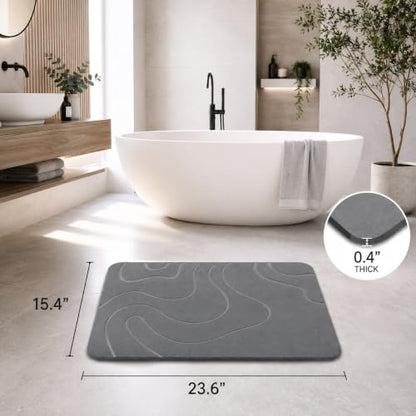 Natural Diatomaceous Earth Stone Bath Mat Non Slip Quick Dry Absorbent Gray 23.6x15.4 Inches