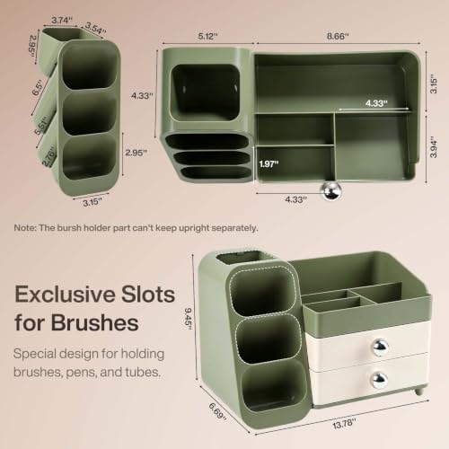 Large Capacity Makeup Organizer with Brush Holder - Green