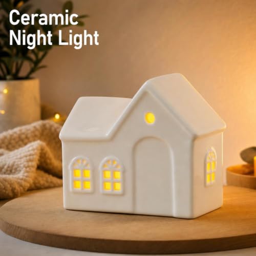 Ceramic Christmas Village Houses Set with LED Lights, Miniature Trees & Snow - G# / 1pcs