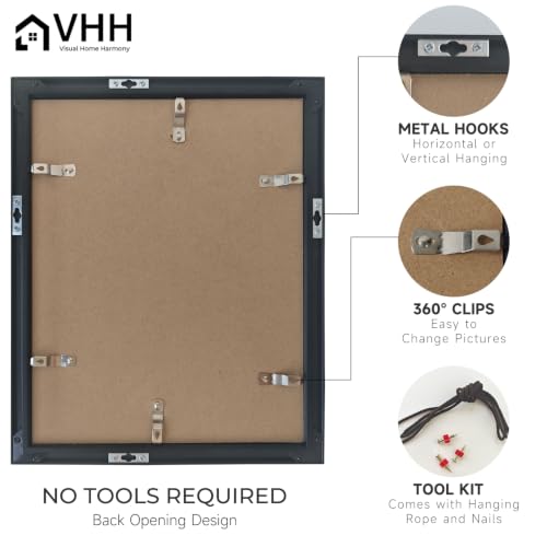 11x14 Metal Picture Frame with 8x10 Mat & Tempered Glass, Black Aluminum