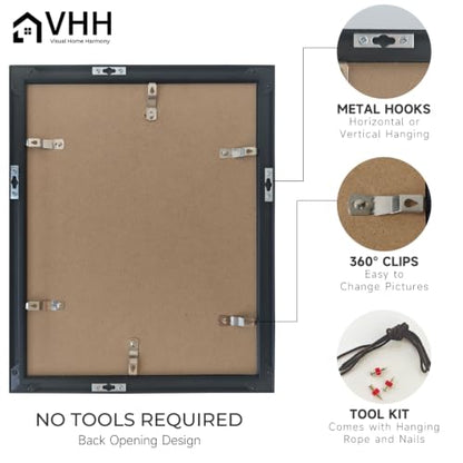 11x14 Metal Picture Frame with 8x10 Mat & Tempered Glass, Black Aluminum