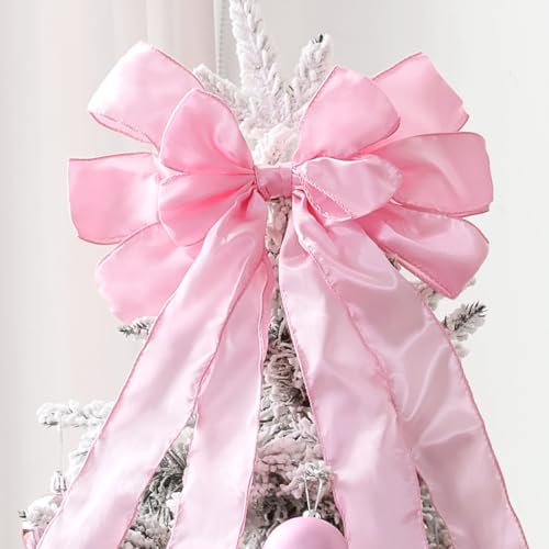 Pink Christmas Tree Topper Bow with Long Streamers - Large Holiday Decoration