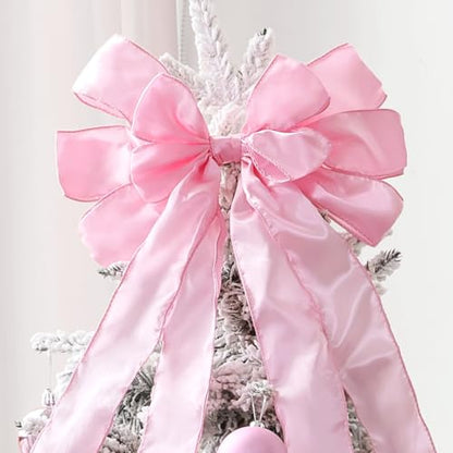 Pink Christmas Tree Topper Bow with Long Streamers - Large Holiday Decoration