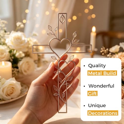 Wedding Wall Cross for Newlyweds - Elegant Metal Decor with Heart Motif
