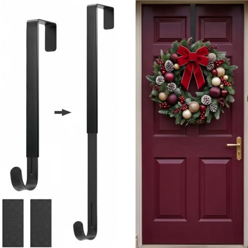 Heavy-Duty Adjustable Wreath Hanger for Front Door Black - Supports Up to 30 lbs