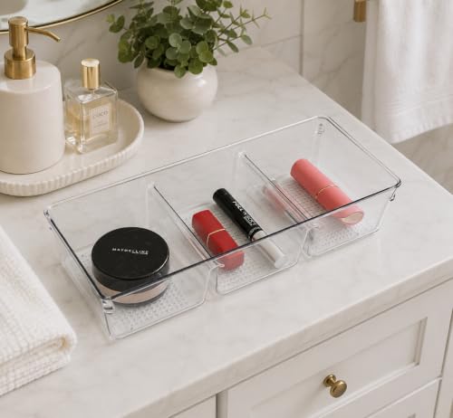 3 Compartment Clear Plastic Vanity Organizer for Makeup & Skincare