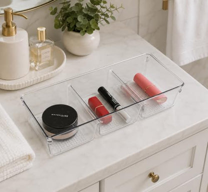 3 Compartment Clear Plastic Vanity Organizer for Makeup & Skincare