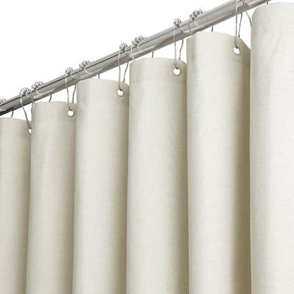 BTTN Blue Extra Long Shower Curtain, 72x96 Inch Long Linen Textured Heavy Duty Fabric Shower Curtain Set with 12 Hooks, Tall Simple Neutral Waterproof Cloth Shower Curtain for Bathroom, Moonlight Blue