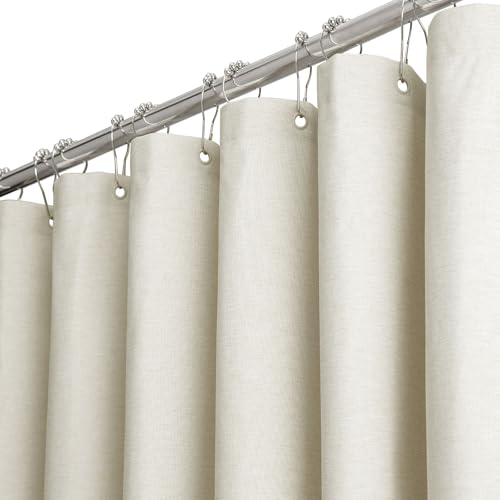 BTTN Blue Extra Long Shower Curtain, 72x96 Inch Long Linen Textured Heavy Duty Fabric Shower Curtain Set with 12 Hooks, Tall Simple Neutral Waterproof Cloth Shower Curtain for Bathroom, Moonlight Blue