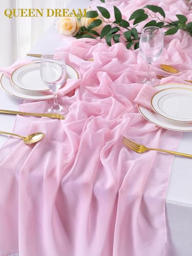 Pink Chiffon Table Runner Overlay 10 Pieces 27x120 Inches Rustic Wedding Decor - Pink / 10pcs27x120 Inches