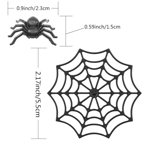 Halloween Spider Decorations Pack - 80 Mini Plastic Spiders & 10 Webs