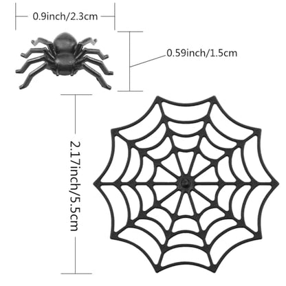 Halloween Spider Decorations Pack - 80 Mini Plastic Spiders & 10 Webs