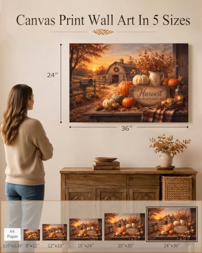 Halloween Canvas Wall Art 36 x 24 Inches - Fall Harvest Rustic Decor