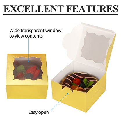 Gold Small Cookie Gift Box with Window - 20 Pack, 4x4x2.5 Inches