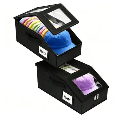 Black Hat Storage Organizer for Baseball Caps 2 Pack Large Capacity