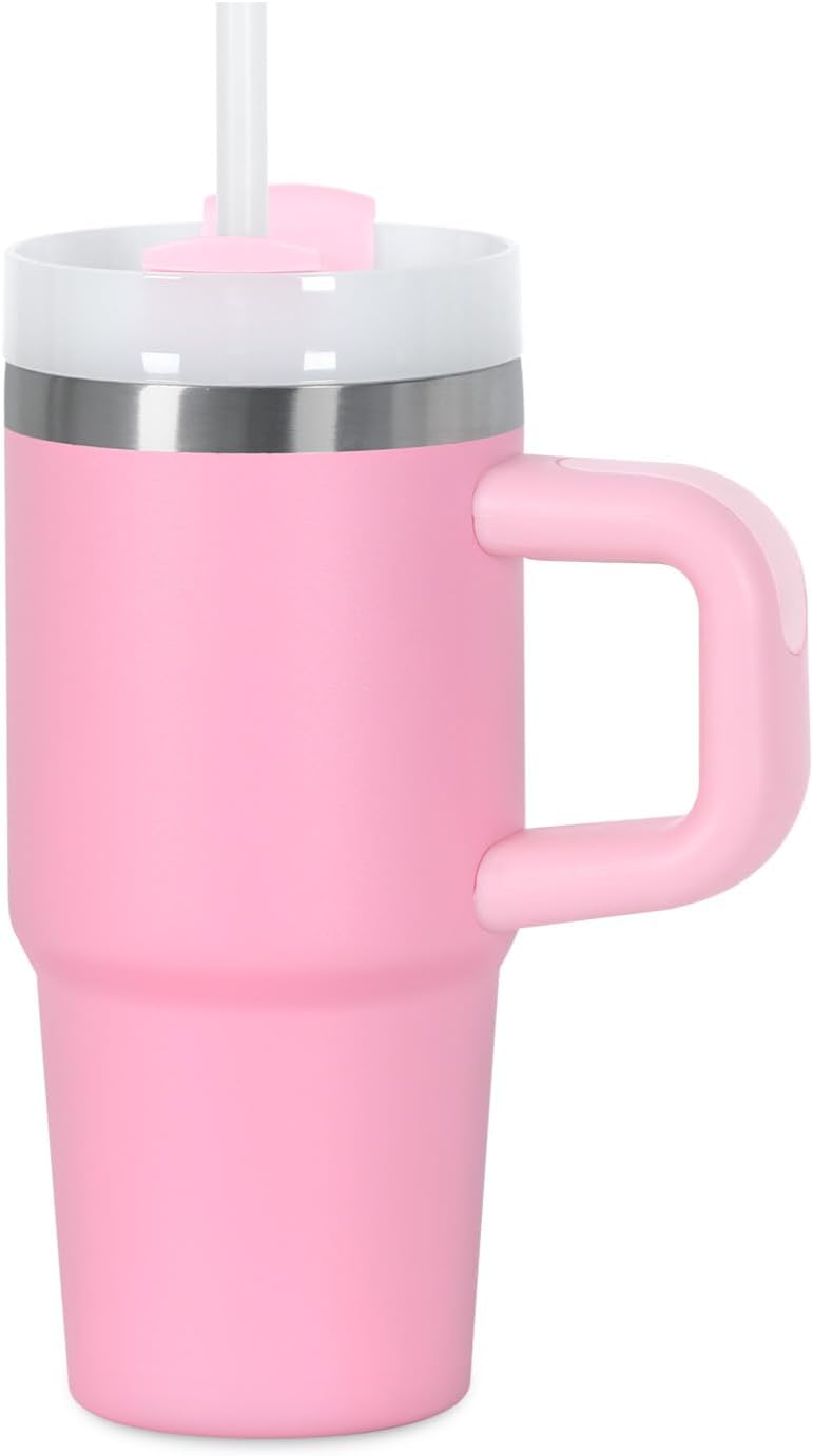 Skiennix 14 Oz Stainless Steel Tumbler - Vacuum Insulated with Handle & Straw | Pink Kids' Cup