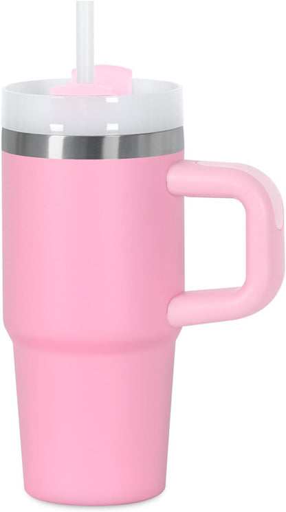 Skiennix 14 Oz Stainless Steel Tumbler - Vacuum Insulated with Handle & Straw | Pink Kids' Cup