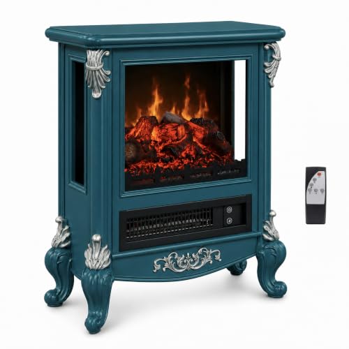 Electric Fireplace Stove 1500W Freestanding Room Heater - Blue