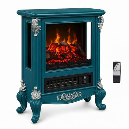 Electric Fireplace Stove 1500W Freestanding Room Heater - Blue