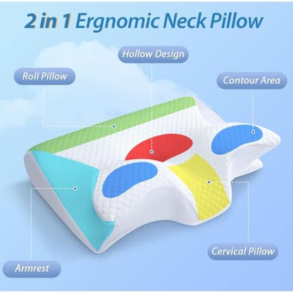 BONTEBIAN Grey Cervical Memory Foam Pillow - Orthopedic Neck Support for Pain Relief & Snoring