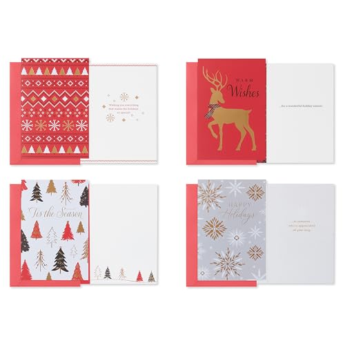 Holiday Greeting Card Bundle with Envelopes & Seals - Red, Black, White & Gold - 15 Count - TRAD HOLIDAY BNDL 15 CT