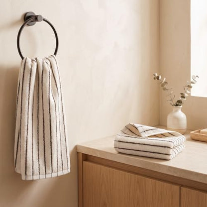 Cream & Brown Striped Bathroom Hand Towels 2-Piece Cotton Set - Jacquotha