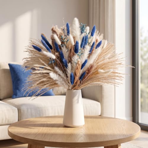 73PCS Dried Flower Bouquet with Blue & Natural Boho Decor for Wedding & Home