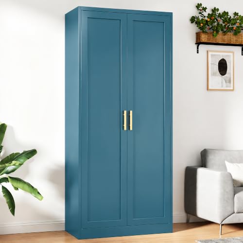 71-Inch Tall Metal Kitchen Pantry Cabinet with Adjustable Shelves - Blue, 71"H x 27.8"W x 14"D