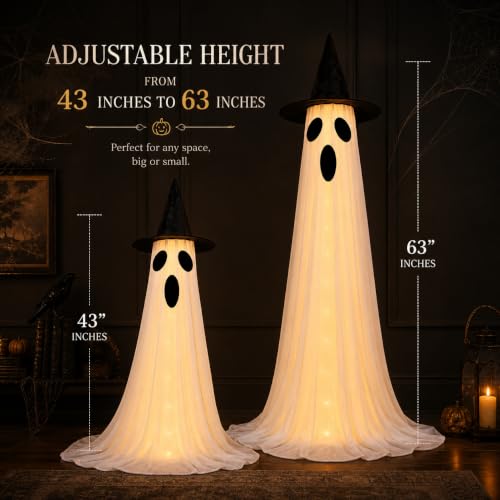 Halloween Ghost Decoration with Remote Control & Adjustable Height - Indoor & Outdoor 2-Pack