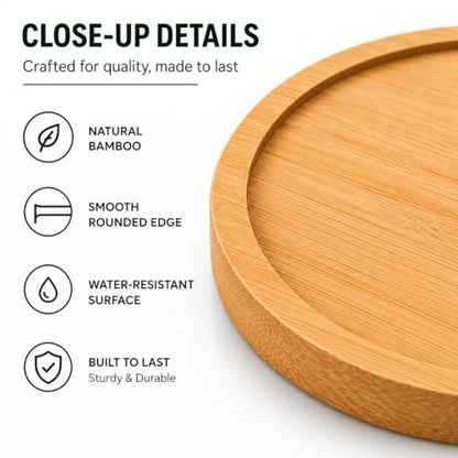 Bamboo Coaster Set with Holder - Natural Water-Resistant Drink Coasters for Home & Office