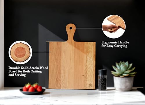 Large Acacia Wood Cutting & Charcuterie Board with Chalkboard Edge - 17x13 Inch Reversible Serving Tray for Meat Cheese Fruits Nuts