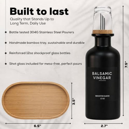 Black Glass Olive Oil Dispenser Bottle - 12oz Kitchen & Vinegar Storage with Stainless Steel Spout