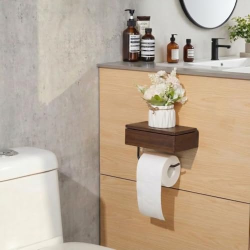 Acacia Wood Toilet Paper Holder with Hidden Storage Shelf