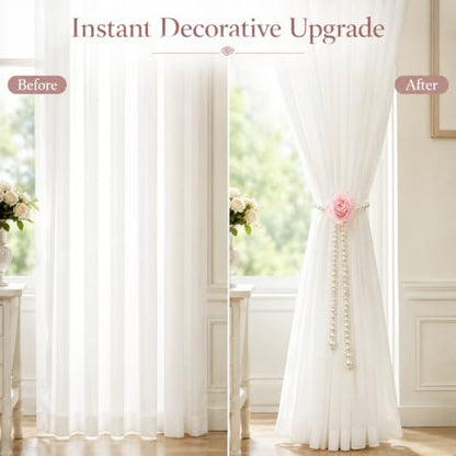 Faux Pearl Curtain Tieback with Satin Rose and Graduated Beads - Pack of 2