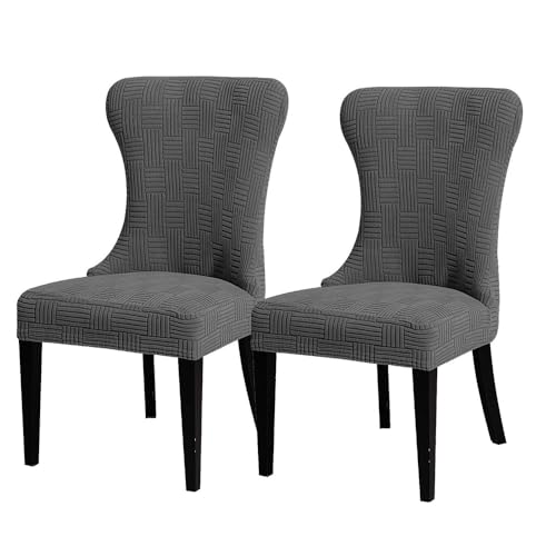 Velvet Wingback Chair Cover Slipcover - Dark Gray 2-Piece Set, Washable & Stretchable