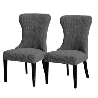 Velvet Wingback Chair Cover Slipcover - Dark Gray 2-Piece Set, Washable & Stretchable