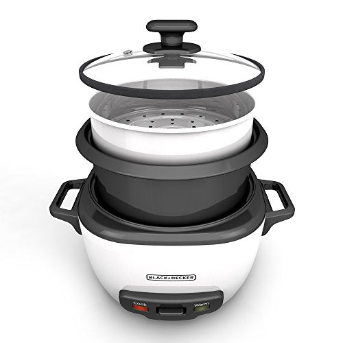 BLACK+DECKER Rice Cooker 14-Cup (Cooked) with Steaming Basket, Removable Non-Stick Bowl, White