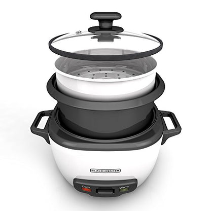 BLACK+DECKER Rice Cooker 14-Cup (Cooked) with Steaming Basket, Removable Non-Stick Bowl, White