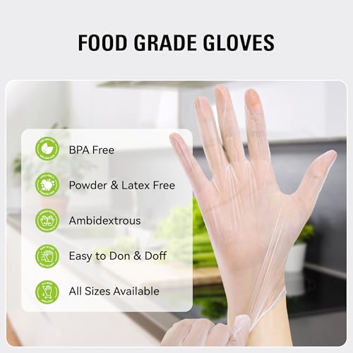 SWIFTLITE Disposable Vinyl Gloves, Food Safe, Latex-Free Powder-Free Clear Plastic Gloves for Cooking, House Clean, Food Prep (100, Small)
