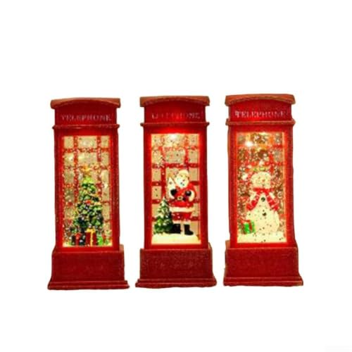 Miniature Red Phone Booth Christmas Ornament with LED Lights - Festive Holiday Decor, 5x5x12cm, Nostalgic Village Scene, Variant A