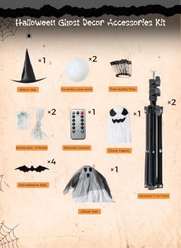 Halloween Ghost Decorations Light Up Ghosts Outdoor - 2 Pack, Veil Witch Hat Variant