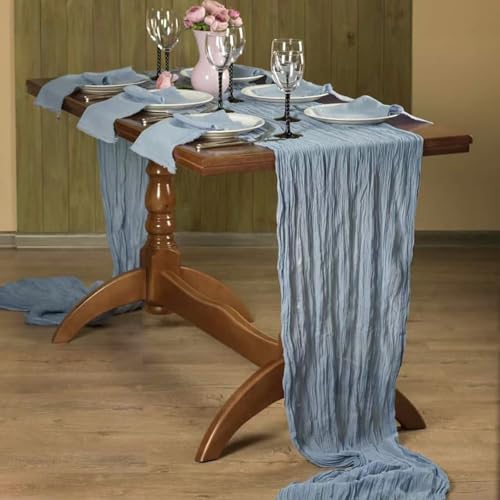 20 Pack Dusty Blue Cheesecloth Table Runner 10Ft - Elegant Gauze Linen for Wedding & Party Decor