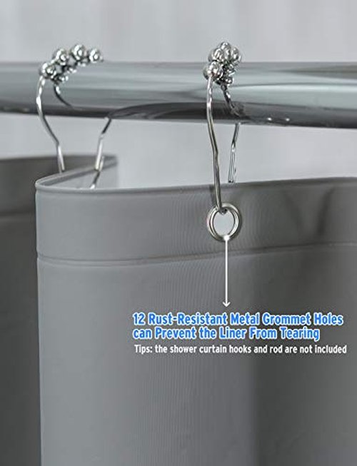AmazerBath Plastic Shower Curtain, 72 x 84 Inches PEVA Shower Curtain with Heavy Duty Clear Stones and 12 Grommet Holes, Waterproof Thick Bathroom Plastic Shower Curtains-Dark Grey