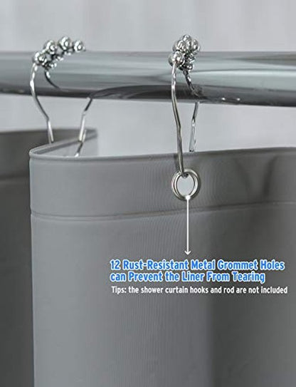 AmazerBath Plastic Shower Curtain, 72 x 84 Inches PEVA Shower Curtain with Heavy Duty Clear Stones and 12 Grommet Holes, Waterproof Thick Bathroom Plastic Shower Curtains-Dark Grey