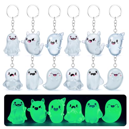 Halloween Ghost Keychains Bulk - Green Glow-in-Dark Set, 24 Pack