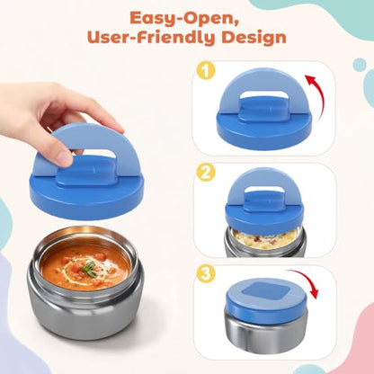 Kids Lunch Box Bento Set with 4 Compartments and 8oz Food Jar - Blue