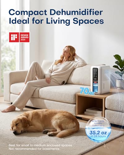 Avylo Dehumidifier for Bedroom 70oz Tank Auto Shut Off Anti-Frost System White