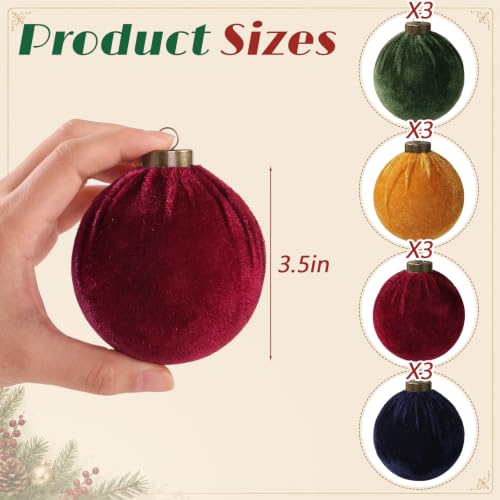 Velvet Christmas Ornaments Set - 12 Assorted 3.5-Inch Holiday Tree Decorations