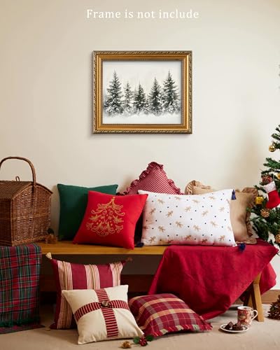 Christmas Tree Wall Art Canvas Print with Gold Frame - Rustic Winter Pine Forest, 8x10 Inch, Variation: Christmas Trees 17/10"L x 8"W